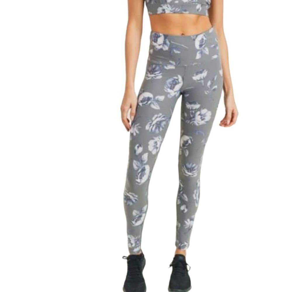 MONO B Gray Floral Athletic Leggings